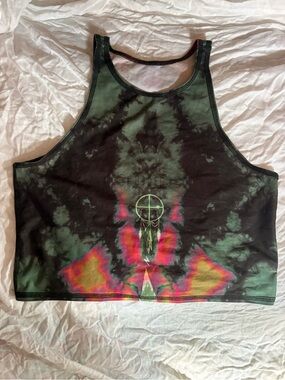 teeki Green Tie-Dye Crop Tank with Neon Accents and medicine wheel Dream catcher